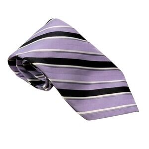 Robert TalbottCarmel Hand Sewn Striped Silk Necktie Lavender Black White Gray